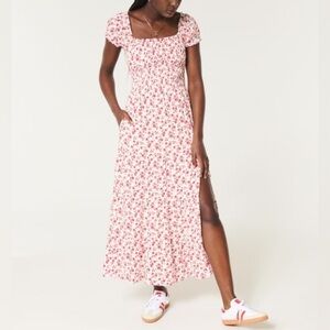 Hollister Saidie On/Off-the-Shoulder Tiered Maxi Dress-White/Red Small NWT